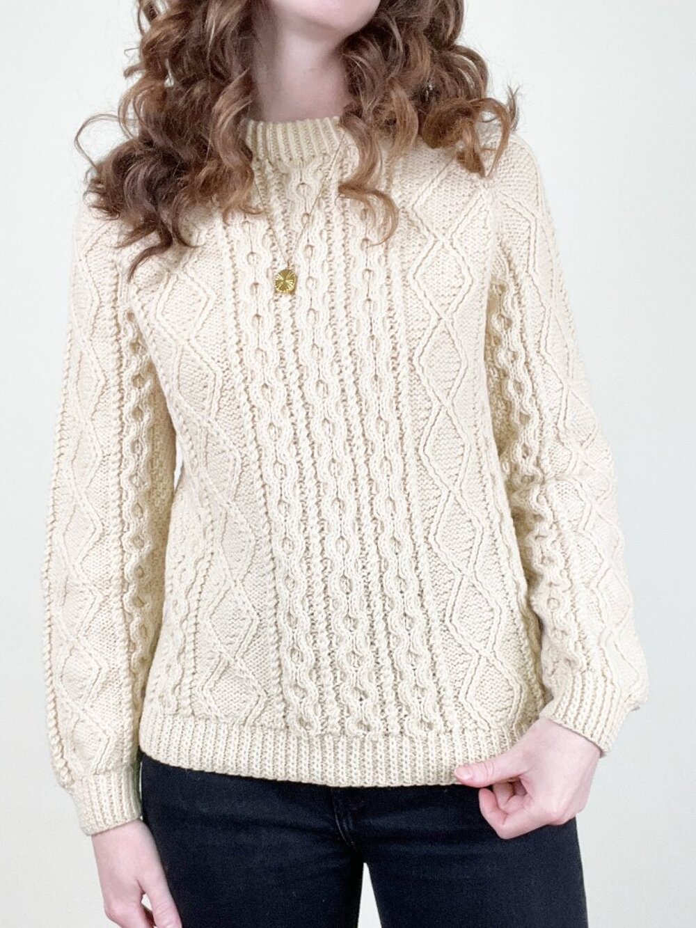 Vintage Hand Knit Aran Fisherman Cable Knit Sweater Long Oversized Scandinavian